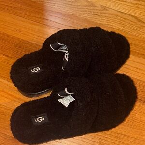 UGG Black Plush Slippers
